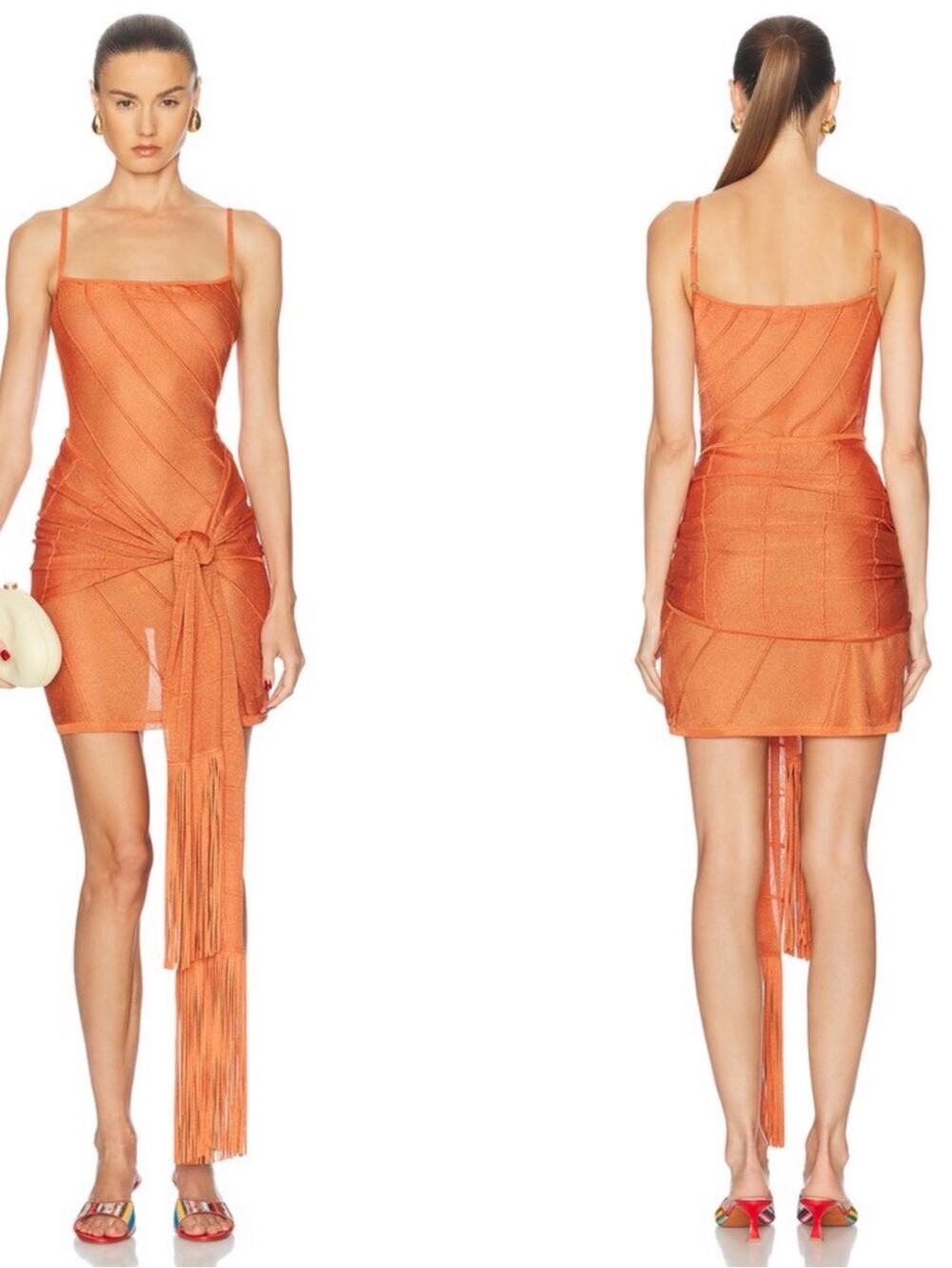 CULT GAIA Ethan Knit Cover Up Draped Tie Persimmon Orange Mini Dress Size Small